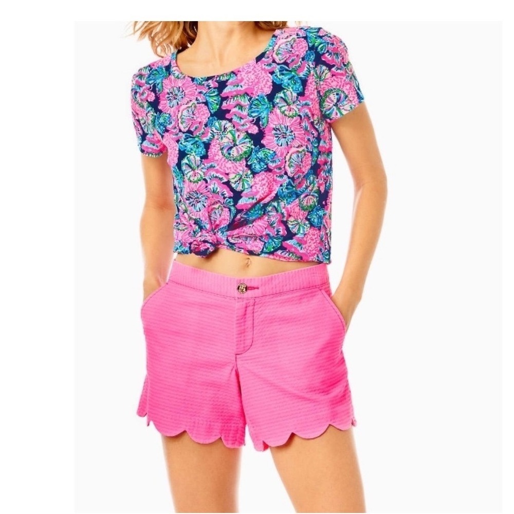 Lilly Pulitzer Buttercup Short Aura Pink Scalloped Wave Jacquard Cotton 8 95509